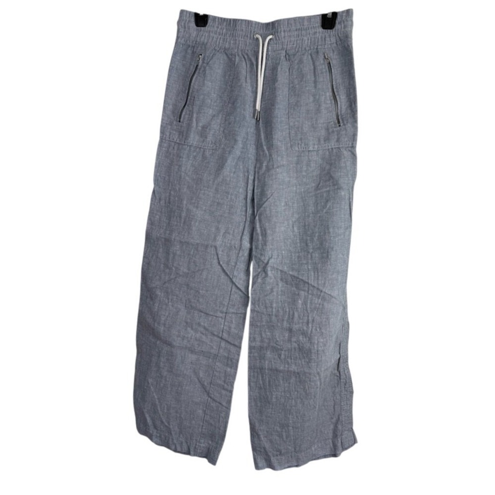 Athleta Cabo Linen Wide Leg Pant Chambray Blue Summer Travel Size 4
